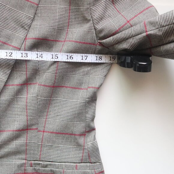 Zara Gray Plaid Checkered Single-breasted Blazer Red Windowpane Classic Office M - Picture 11 of 14